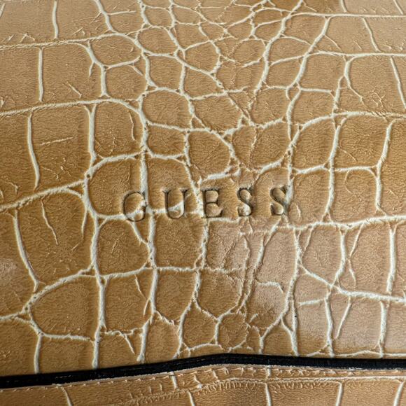 GUESS Tan Croc-Embossed Leather Double-Handle Shoulder Bag - Picture 9 of 12